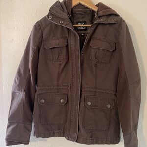 Blanc Noir Brown Utility Field Jacket Removable Hoodie Cotton EUC M